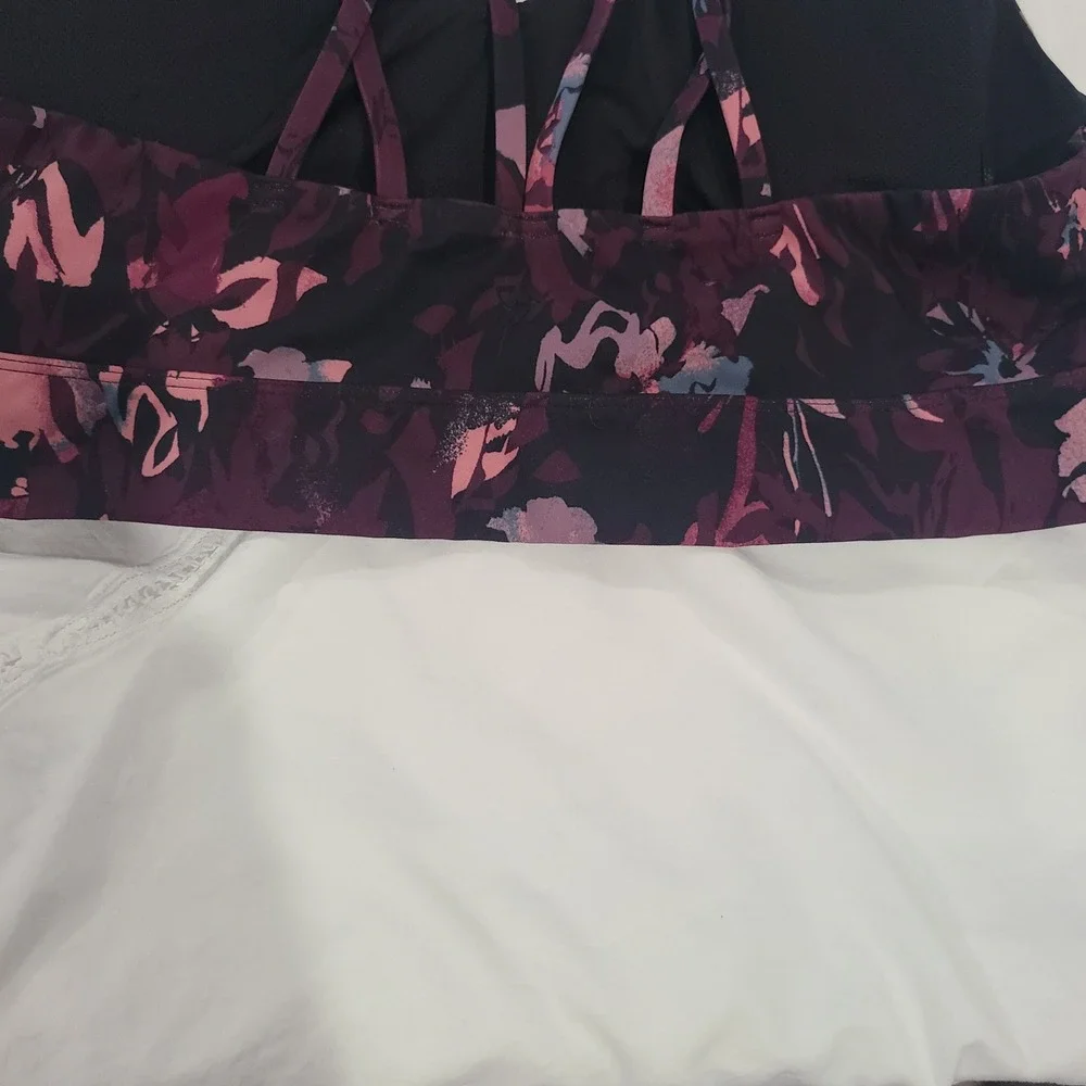 All in Motion XXL Plum Floral Camo Strappy Ladder Back Sports Bra F315139